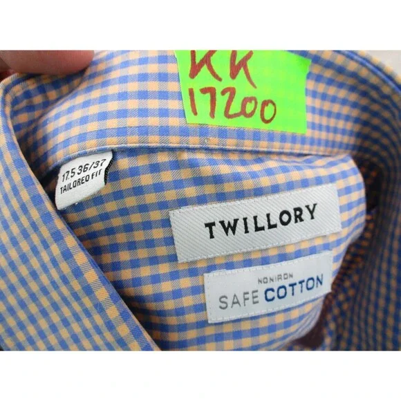 Twillory Shirt Mens Extra Large Tailored 17.5 36 37 Orange Blue Check Button Up - Picture 11 of 12